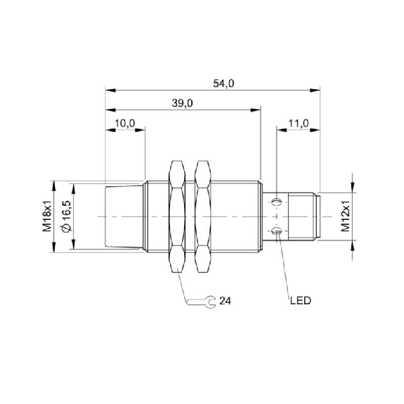 DPI M18 PNP NO P8mm non noyé lg54(29)mm Laiton / M12 4P DPI M18 PNP NO P8mm non noyé lg54(29)mm Laiton / M12 4P-Lire la description