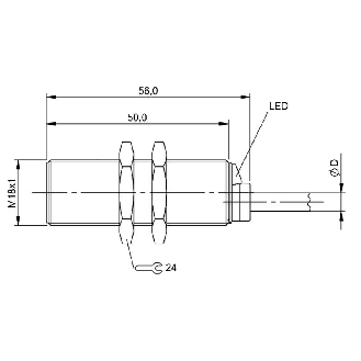 DPI M18 PNP NO P8mm noyé lg56mm Laiton 12-30Vdc / Câble 5m PUR-Lire la description