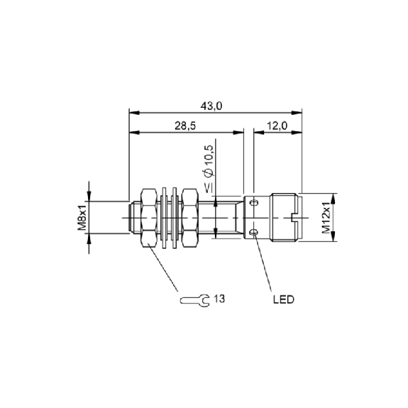 DPI M08 PNP NO P1,5mm noyé lg43(28,5mm) Inox 10-30Vdc / M12 4P-Lire la description