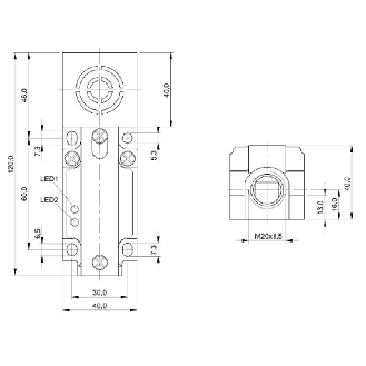 DPI Rect. PNP NO+NF P15mm noyé 40x40x120mm / Bornier-Lire la description