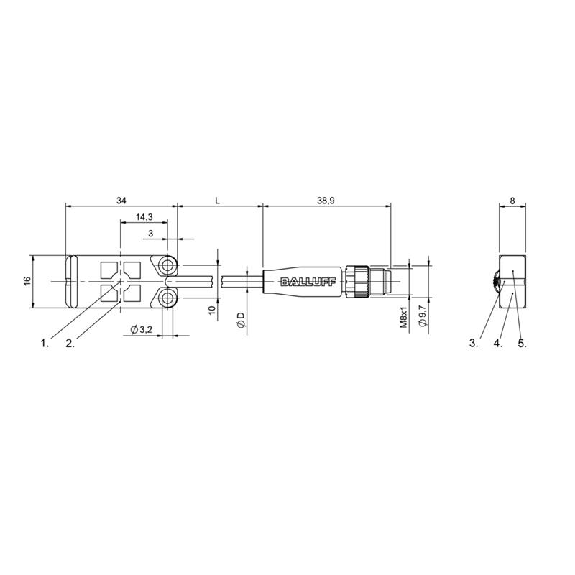 DPC Rect. PNP NO P8mm noyé Teach 16x8x34mm / M08 3P+C0,3m-Lire la description