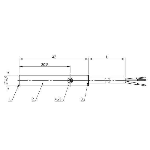 DPC D6,5 PNP NF P1,5mm noyé lg42mm Inox 11-30Vdc / Câble 2m PUR-Lire la description