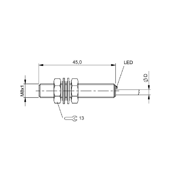 DPI M08 PNP NO P1,5mm noyé lg45mm Inox 10-30Vdc / Câble 3m PVC-Lire la description