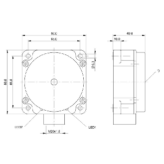DPI Rect. PNP NO+NF P40mm noyé 80x80x40mm PBT / Bornier-Lire la description