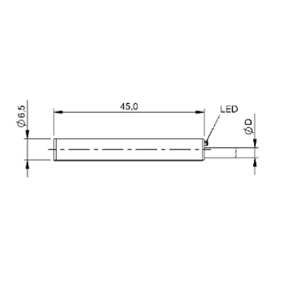 DPI D6,5 PNP NO P1,5mm noyé lg45mm Inox 10-30Vdc / Led Câble 2m PVC-Lire la description