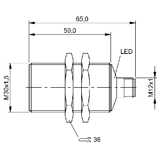 DPI M30 PNP NO P10mm noyé lg65(50,5)mm Laiton 12-30Vdc / M12 4P-Lire la description