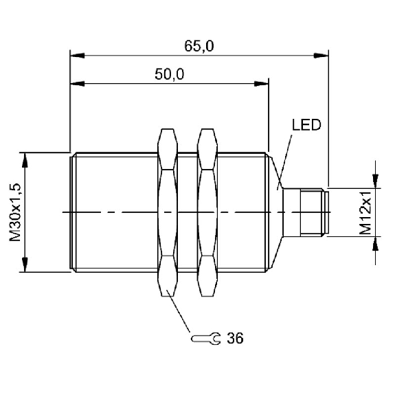DPI M30 PNP NO P10mm noyé lg65(50,5)mm Laiton 12-30Vdc / M12 4P-Lire la description