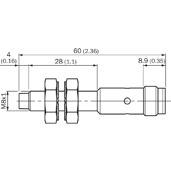 DPI M08 PNP NO+NF P4mm non noyé IO-L 50(34)mm Inox V2A +100°C M12 4P-Lire la description