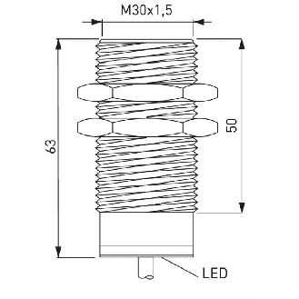 DPI M30 PNP/NPN NO P10mm noyé lg 63(50)mm tout Inox / Câble 2m-Lire la description