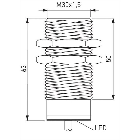 DPI M30 PNP/NPN NO P10mm noyé lg 63(50)mm tout Inox / Câble 2m-Lire la description