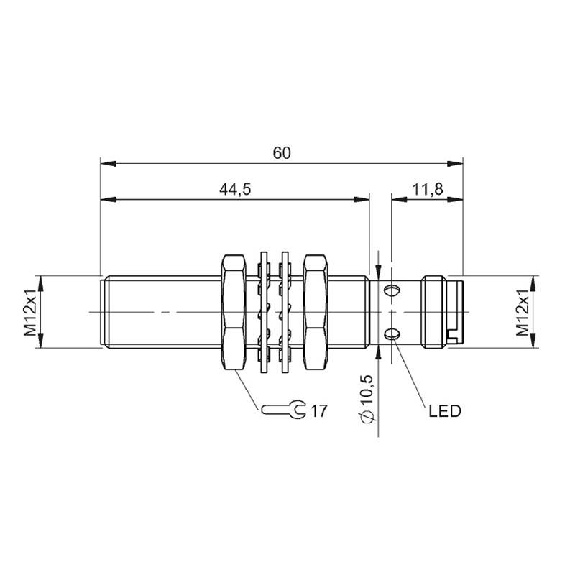 DPI M12 PNP NO P6mm quasi noyé lg60(45)mm Laiton 10-30Vdc / M12 4P-Lire la description