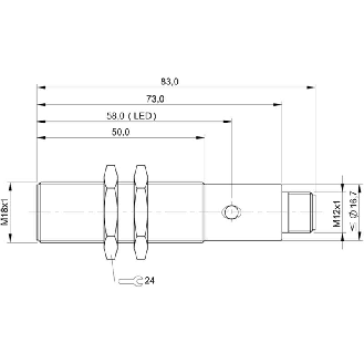 DPI M18 PNP NO P5mm noyé lg65(50)mm Inox / M12A 4P-Lire la description