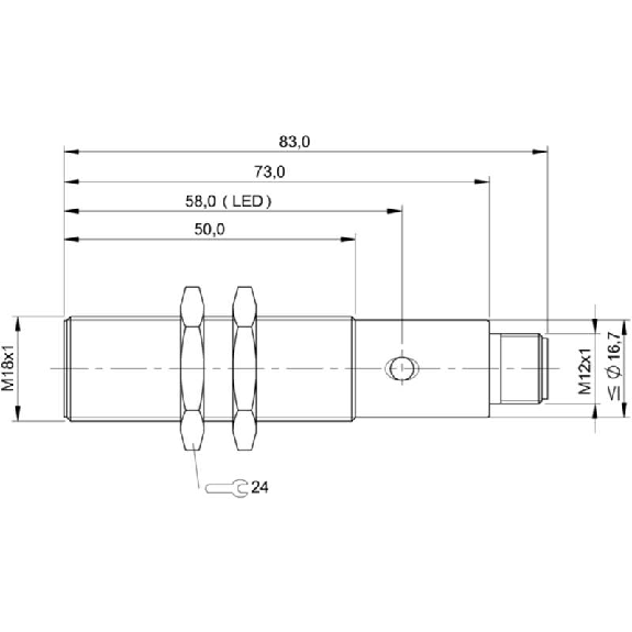DPI M18 PNP NO P5mm noyé lg65(50)mm Inox / M12A 4P-Lire la description