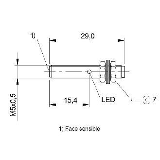 DPI M05 NPN NO P0,8mm noyé lg29mm Inox 10-30Vdc / M05 4P-Lire la description