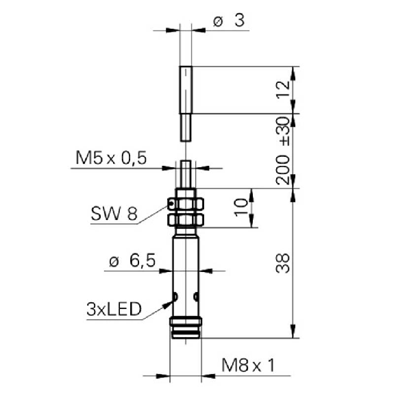 DPI D03 PNP NF P0,8mm noyé lg12mm 10-30Vdc / M08 3P + électronique DPI D03 PNP NF P0,8mm noyé lg12mm 10-30Vdc / M08 3P + électronique-Lire la description