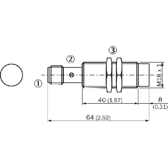 DPI M18 PNP NO P12mm non noyé lg64(40)mm Laiton 10-30Vdc / M12 4P-Lire la description