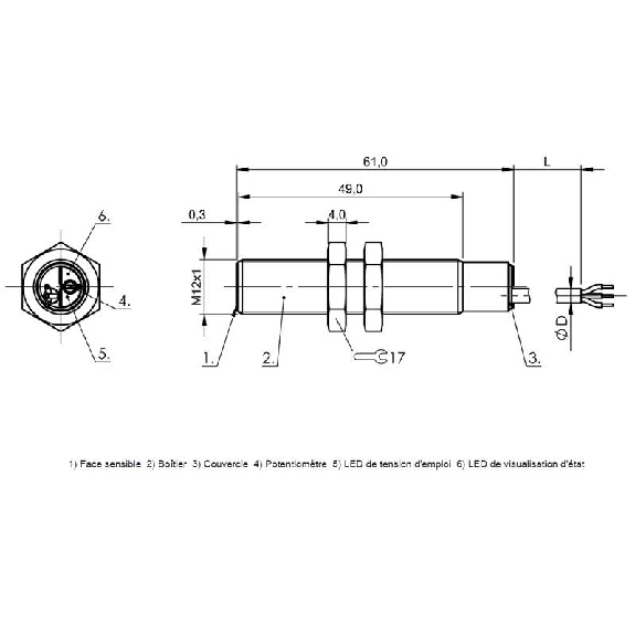 DPC M12 PNP NO P4mm noyé lg61(49)mm Inox / Câble 2m PUR-Lire la description