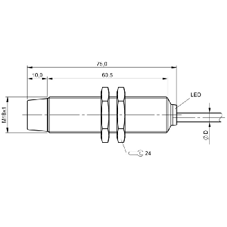 DPI M18 PNP NO P8mm non noyé 75(60.5)mm Laiton / Câble 5m PVC-Lire la description