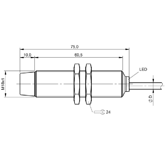 DPI M18 PNP NO P8mm non noyé 75(60.5)mm Laiton / Câble 5m PVC-Lire la description