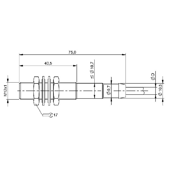 DPI HT M12 PNP NO P2mm noyé lg75mm -25/+120°C / Câble 5m silicone-Lire la description