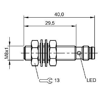 DPI M08 PNP NO P2mm noyé lg40(29,5)mm Inox 10-30Vdc / M08 3P-Lire la description