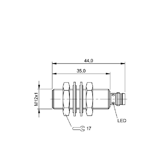 DPI M12 PNP NF P4mm noyé lg45(35)mm Laiton 10-30Vdc / M08 3P-Lire la description