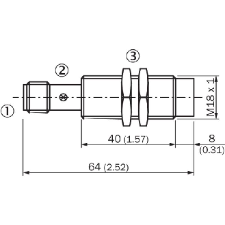 DPI M18 2 fils DC NO P8mm non noyé lg60(40)mm Laiton / M12 4P-Lire la description