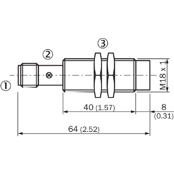DPI M18 2 fils DC NO P8mm non noyé lg60(40)mm Laiton / M12 4P-Lire la description