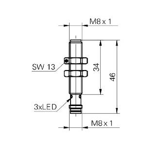DPI M08 NPN NF P2mm quasi-noyé lg46mm tout Inox 10-30Vdc / M08 3P-Lire la description