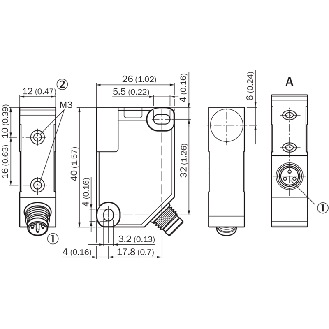 DPI Rect. NPN NO P4mm noyé 12x40x26mm Plast. 10-30Vdc / M08 3P-Lire la description