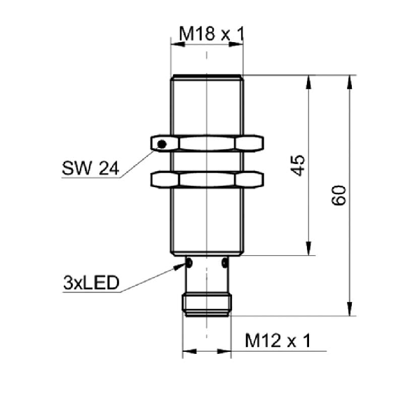 DPI M18 NPN NF P8mm quasi-noyé lg60(45)mm 12-30Vdc / M12 4P-Lire la description