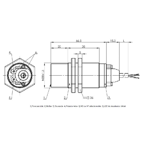 DPC M30 NPN NO/NF Au contact non noyé lg66,5(38)mm / Câble 2m PUR-Lire la description
