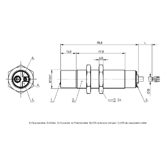 DPC M18 PNP NO P15mm non noyé lg47(75)mm / Câble 2m PUR-Lire la description