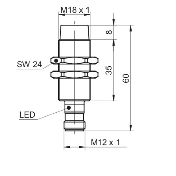 DPI M18 PNP NO P12mm non noyé lg60(35)mm Inox WD / M12 4P-Lire la description
