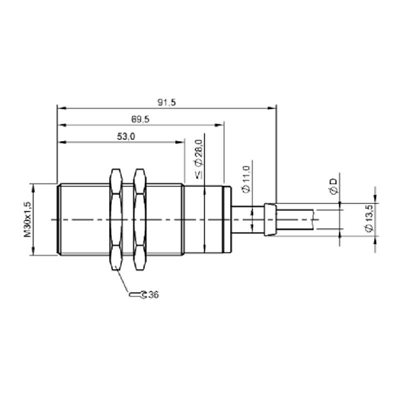 DPI HT M30 PNP NO+NF P10mm noyé lg71.5mm +120°C / Câble 5m silicone-Lire la description