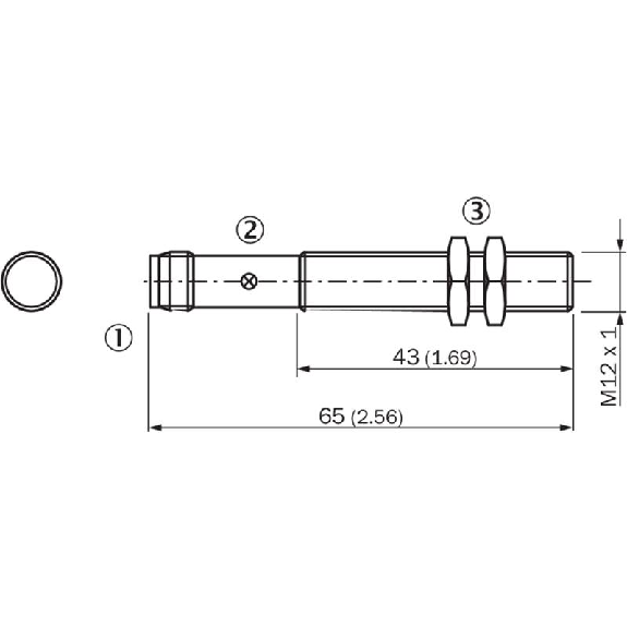 DPI M12 NPN NO P2mm noyé lg65(43)mm Laiton 10-30Vdc / M12 4P-Lire la description