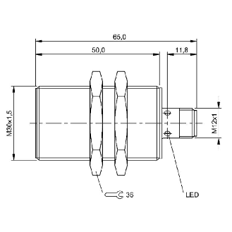 DPI M30 PNP NO P15mm noyé lg65(50)mm Laiton 10-30Vdc / M12 4P-Lire la description