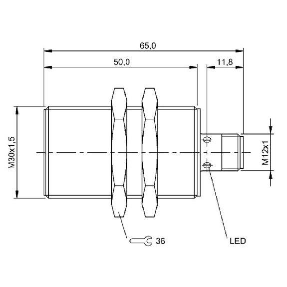 DPI M30 PNP NO P15mm noyé lg65(50)mm Laiton 10-30Vdc / M12 4P-Lire la description