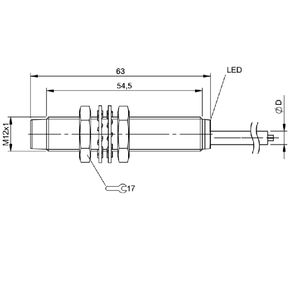 DPI M12 PNP NF P4mm non noyé lg63(54,5)mm Inox / Câble 5m TPU-Lire la description