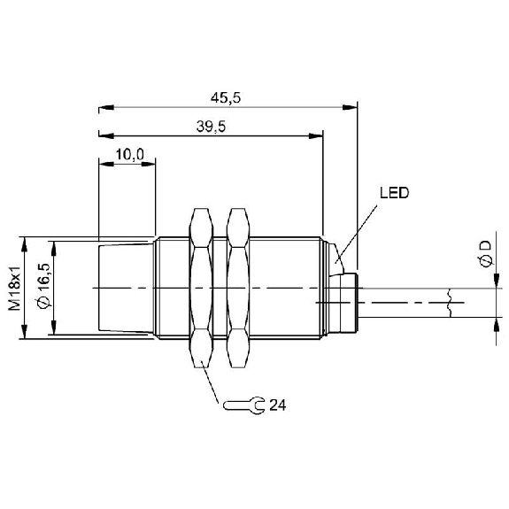 DPI M18 PNP NO P8mm non noyé lg45.5(29.5)mm / Câble 3m PVC-Lire la description
