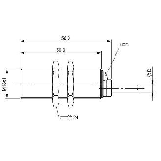 DPI M18 PNP NO P8mm noyé lg56mm Laiton 12-30Vdc / Câble 5m PVC-Lire la description