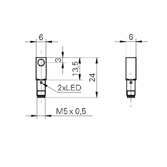DPI Rect. NPN NF P1mm noyé 6x6x24 Laiton 5-30Vdc / M05 4P-Lire la description