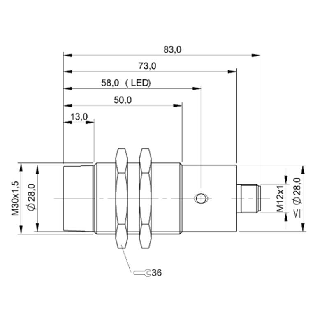 DPI M30 PNP NO P30mm non noyé lg83(37)mm Laiton 10-55Vdc / M12 4P-Lire la description