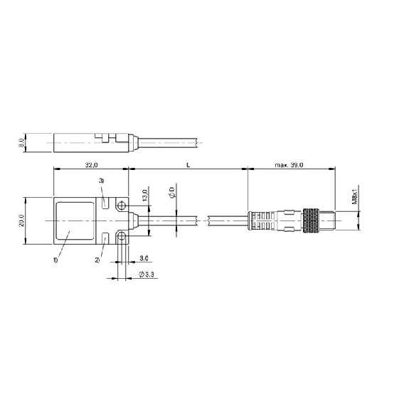 DPI Rect. PNP NO P7mm noyé 20x8x32mm 10-30Vdc / M08 3P+C0.3m-Lire la description