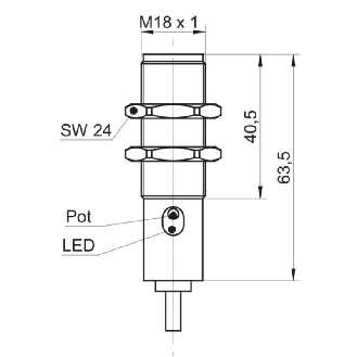 DPC M18 PNP NF P15mm non noyé Pot. lg63,5(40,5)mm Plast. / Câble 2m-Lire la description