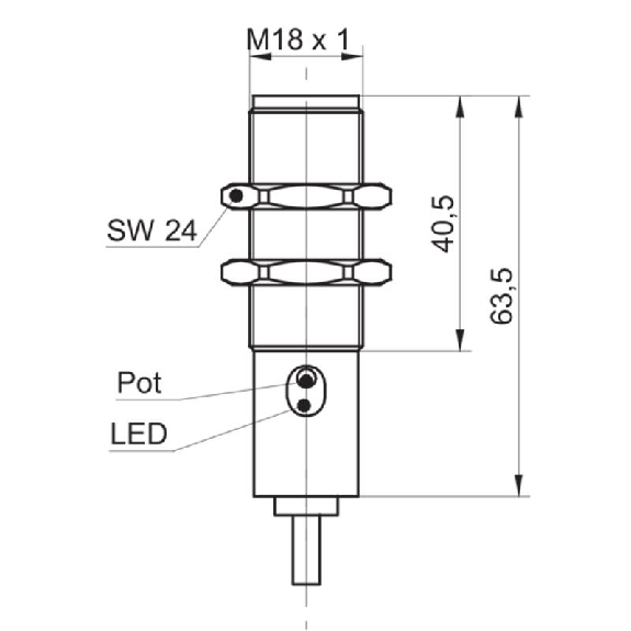 DPC M18 PNP NF P15mm non noyé Pot. lg63,5(40,5)mm Plast. / Câble 2m DPC M18 PNP NF P15mm non noyé Pot. lg63,5(40,5)mm Plast. / Câble 2m-Lire la description