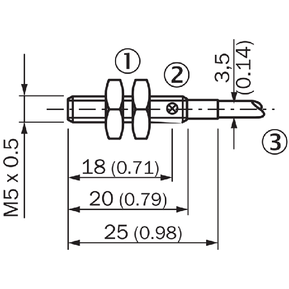 DPI M05 NPN NO P0.8mm noyé lg25(20)mm Inox V2A / Câble 2m PVC-Lire la description