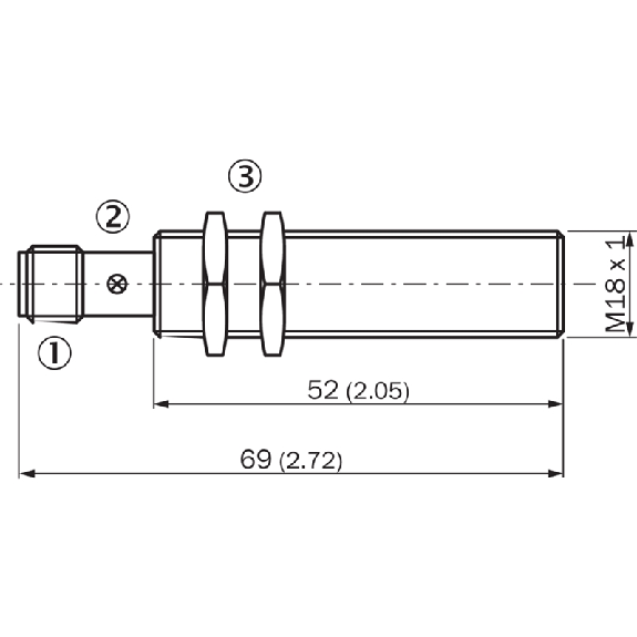 DPI M18 NPN NO P5mm noyé lg69(52)mm Laiton 10-30Vdc / M12 4P-Lire la description