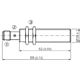 DPI M18 NPN NO P5mm noyé lg69(52)mm Laiton 10-30Vdc / M12 4P-Lire la description