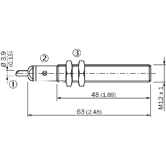 DPI M12 PNP NO P4mm noyé lg63(48)mm Laiton 10-30Vdc / Câble 2m PVC-Lire la description